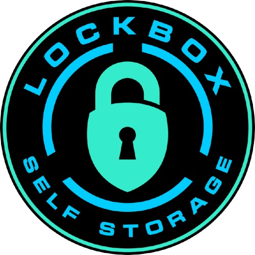 Logo for Lockbox Self Storage: turquoise padlock within a circle, "LOCKBOX SELF STORAGE" text around.