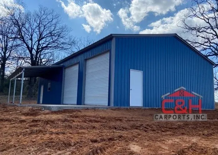 large blue commercial building