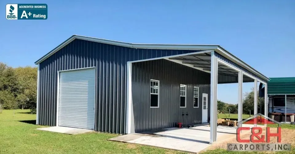 large barn with overhang