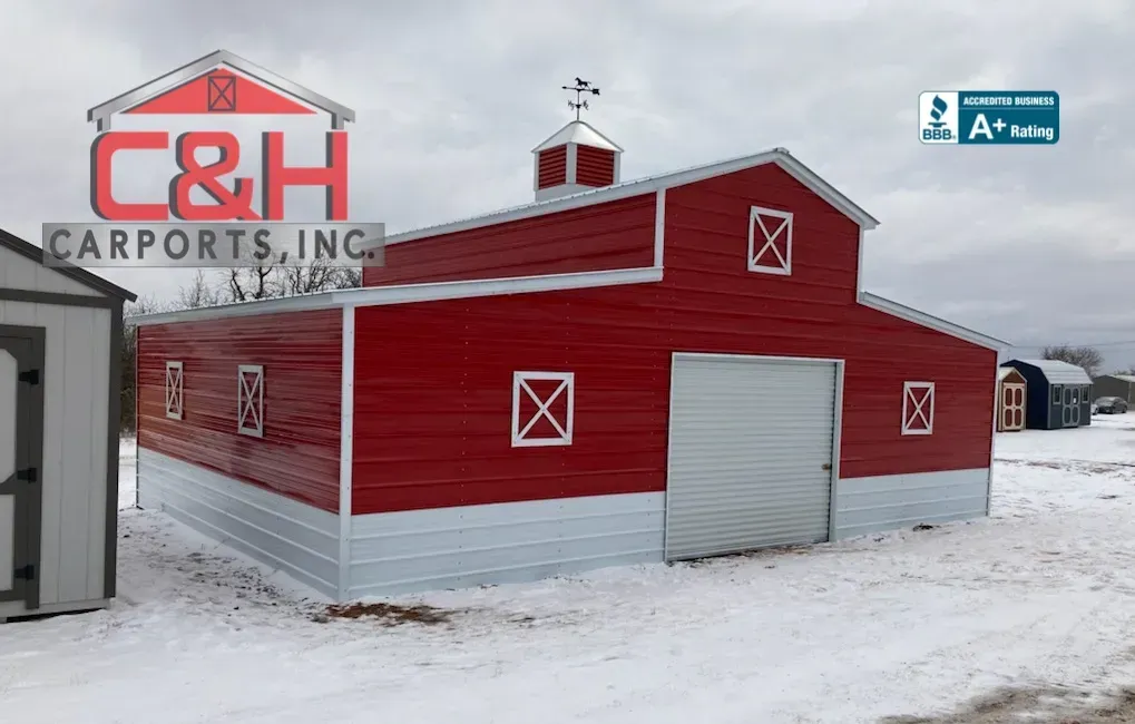 large red and white barn