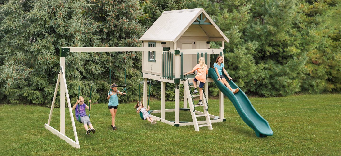 longhorn storage solutions swing set with club house