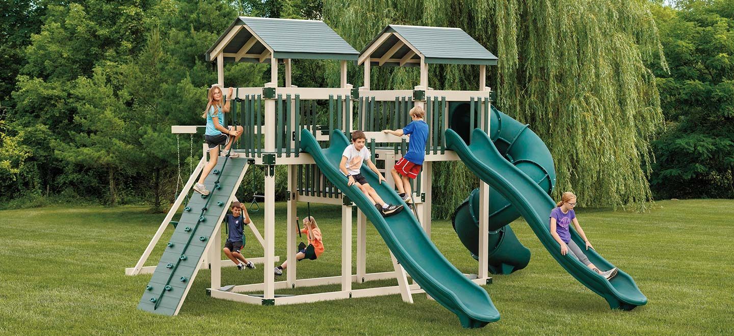 longhorn storage solutions large swing set with double slides and spiral slide