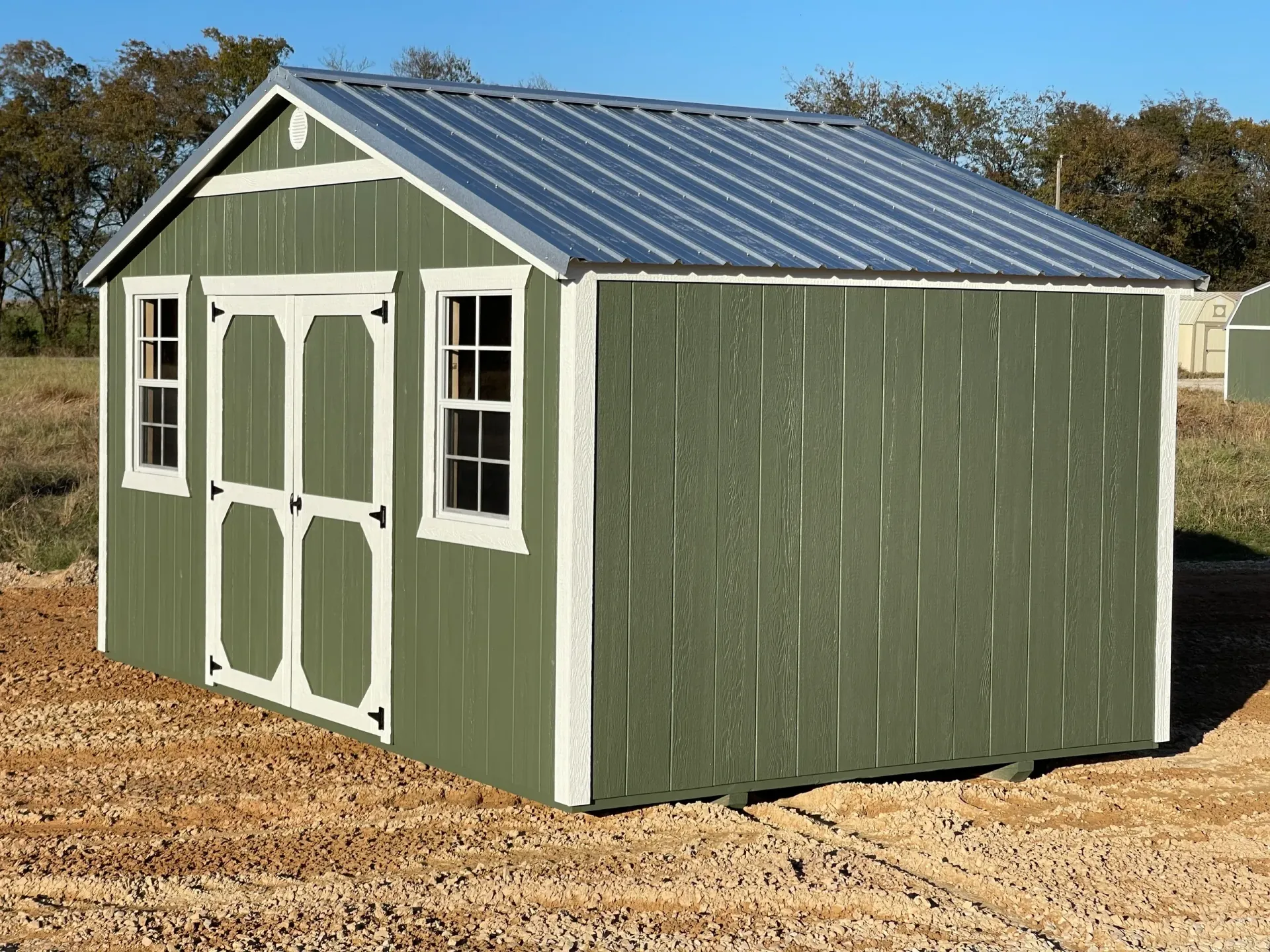 green shed with double door