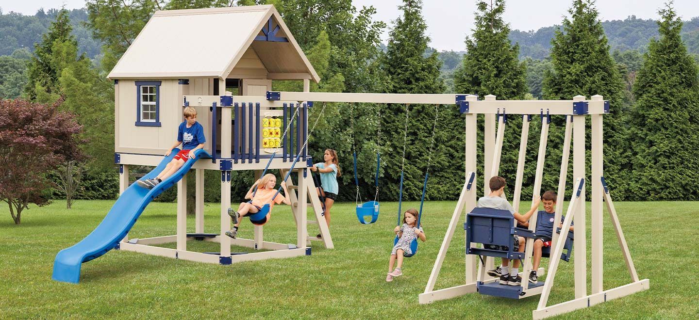 longhorn storage solutions swing set with club house and see saw swing