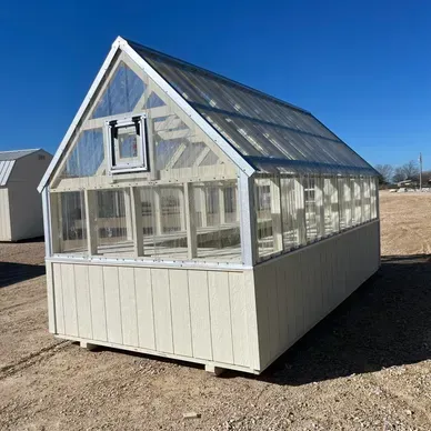 white greenhouse with automatic window vent