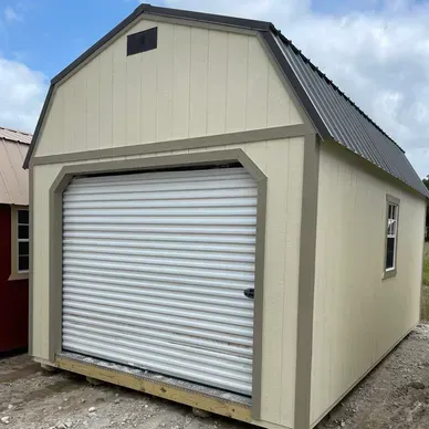 tan lofted shed