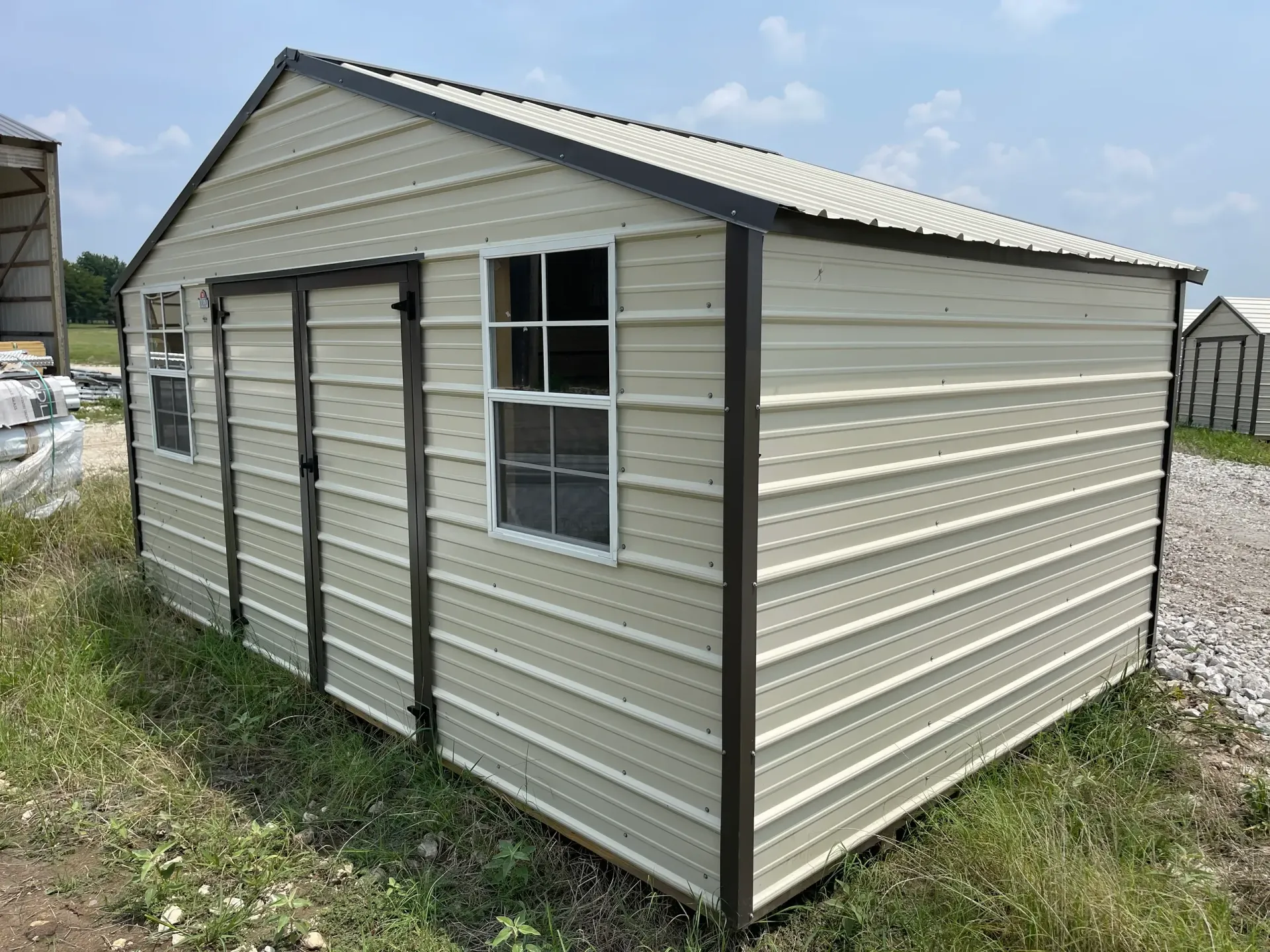 tan metal shed