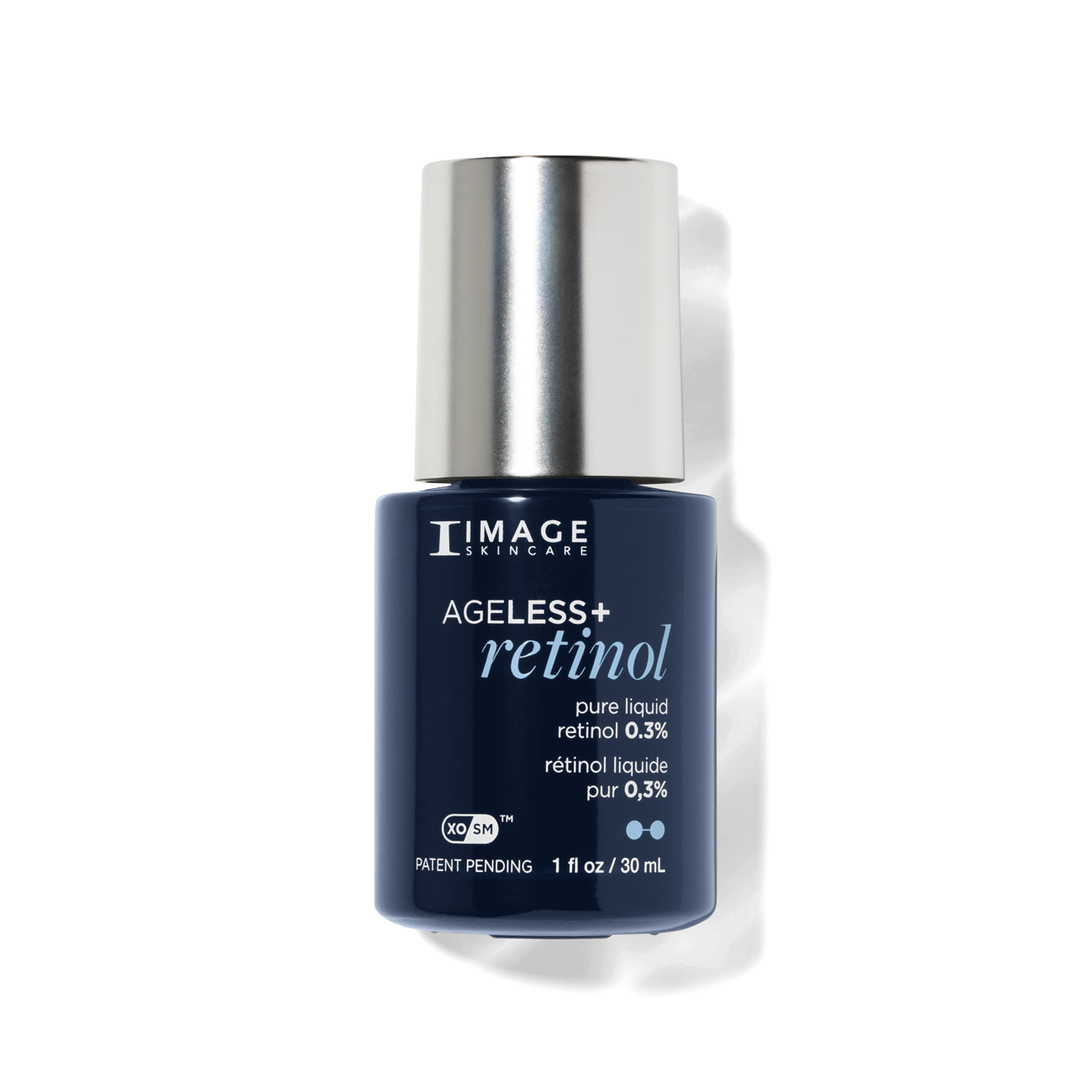 Image Skincare Ageless+ retinol serum bottle; dark blue, silver cap, white text.