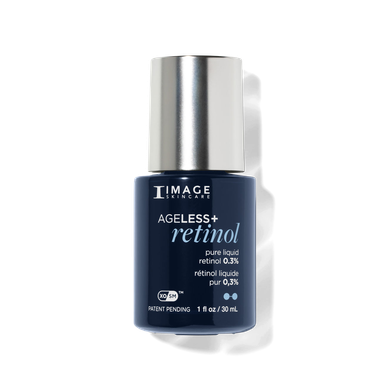 Image Skincare Ageless+ retinol serum bottle; dark blue, silver cap, white text.