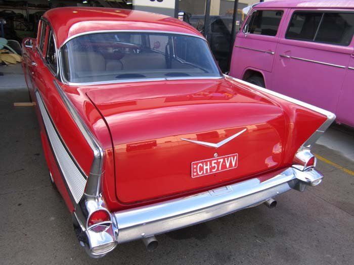 trunk view of red chevy