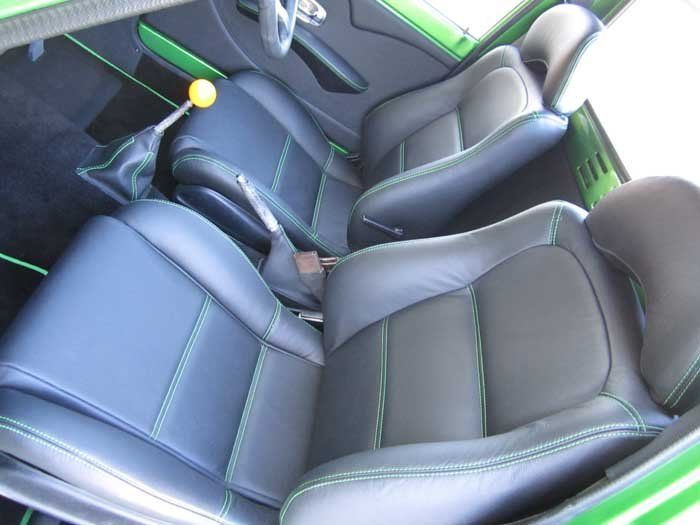 green and gray seat upholstery