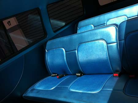 bright blue bench seats