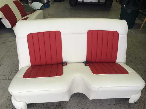 red and white car seat