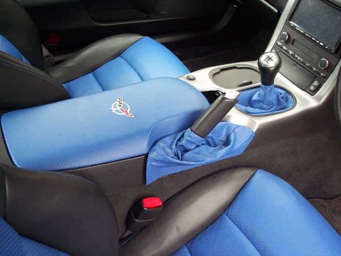 blue leather console