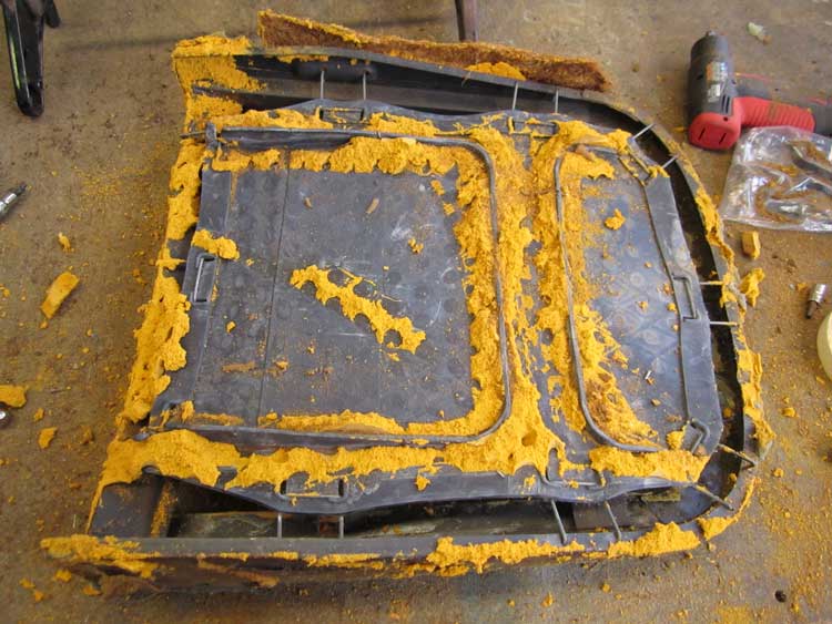 yellow material on unfinished car seat