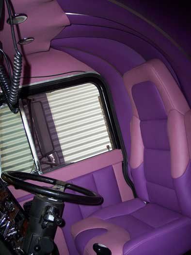 pink and purple seat with black steering wheel
