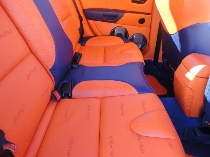 orange and blue back car seats