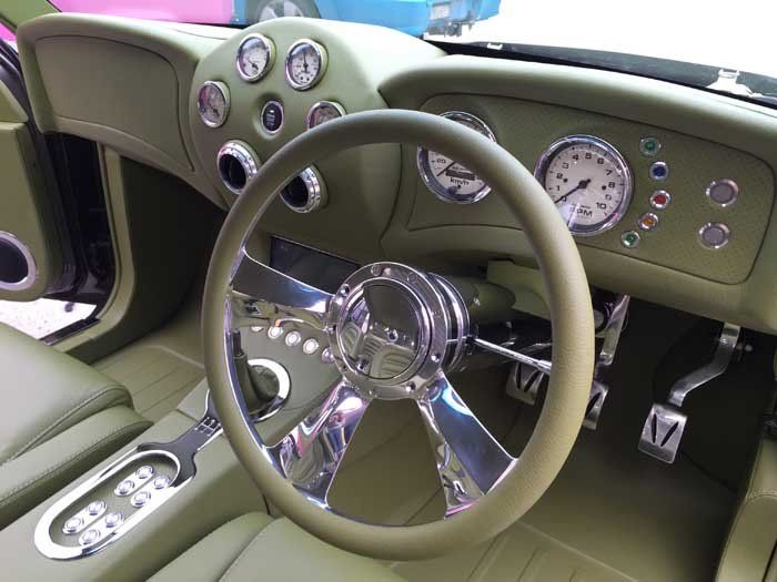 a green steering wheel