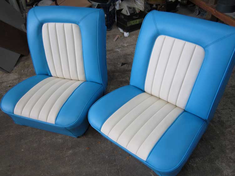 blue and white car seats