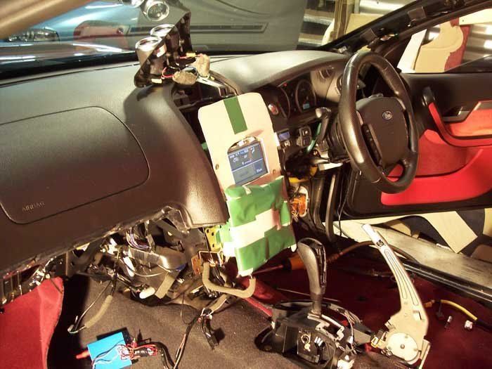 the console of a car taken apart