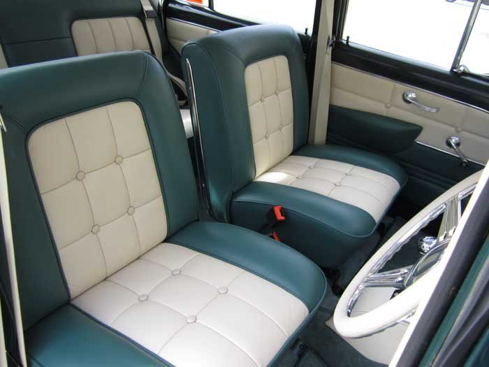 teal and white front seats