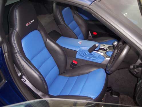 blue and black padded car seats