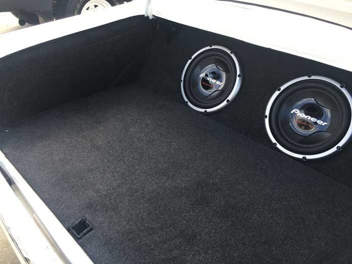 black trunk with speakers
