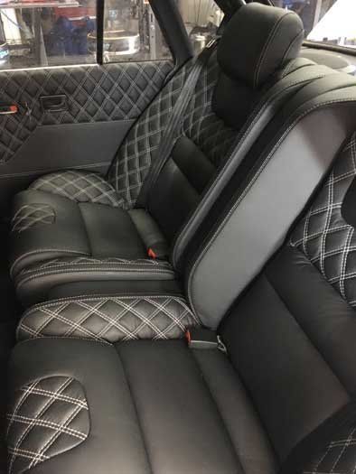 black seats with a pattern