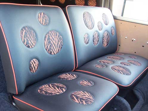 car seat with circle patterns