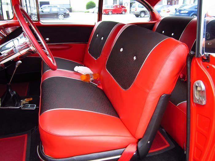 red and black front seat chevy