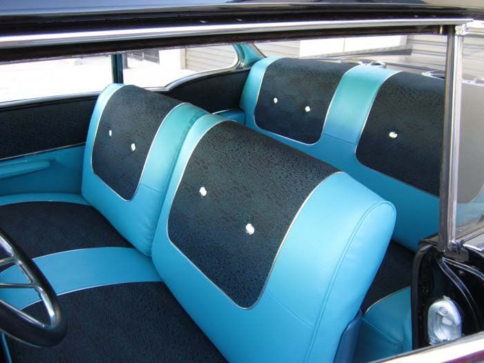 blue and black chevy car seats