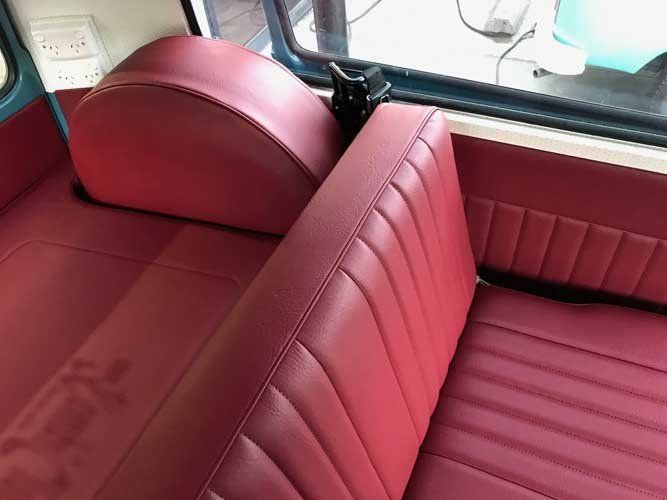 newly upholstered red van seat