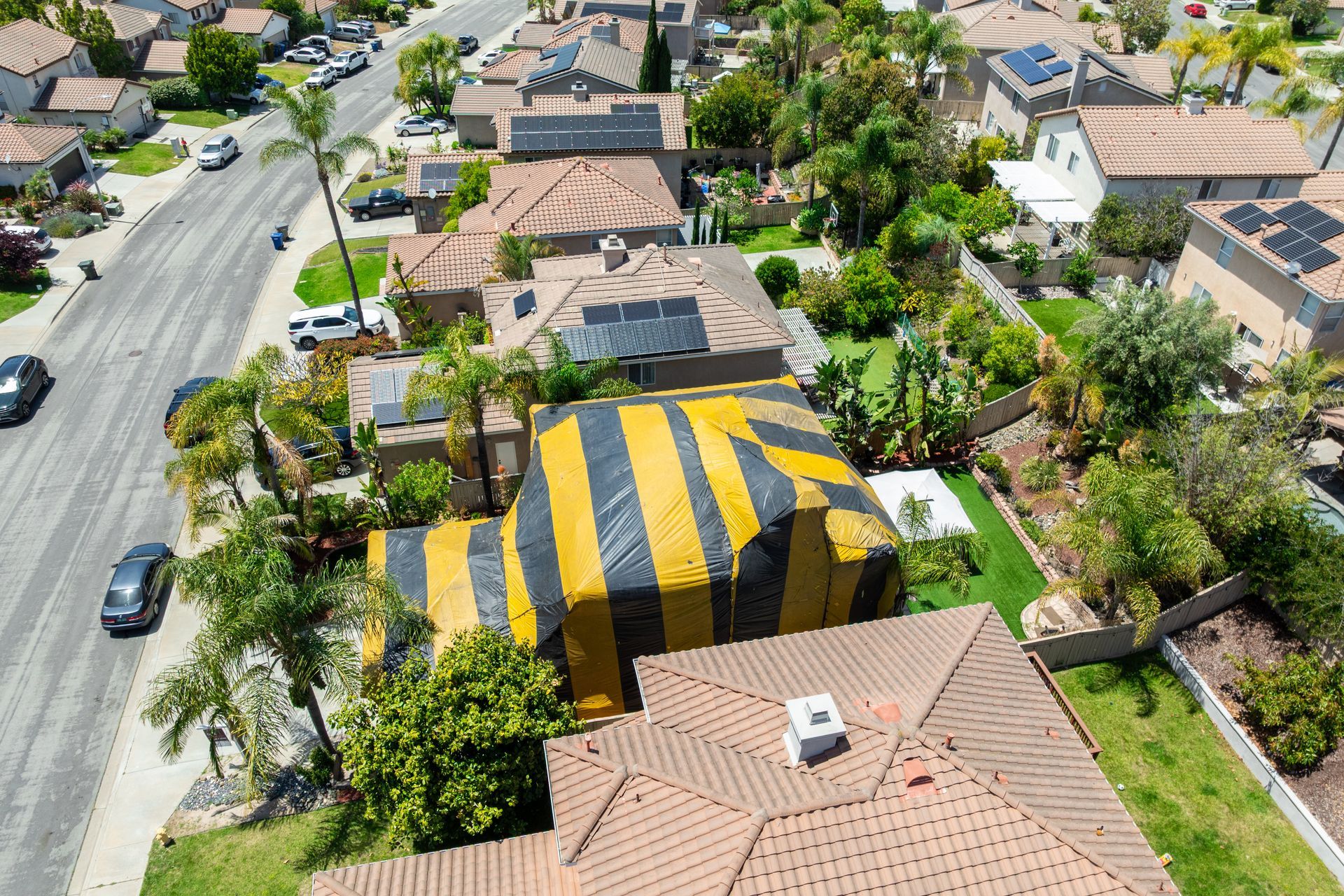 A house in the neighborhood was tented for a termite treatment. A house in the neighborhood was tented for a termite treatment.