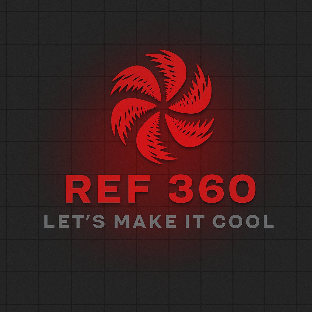 Red logo with a spiral design above