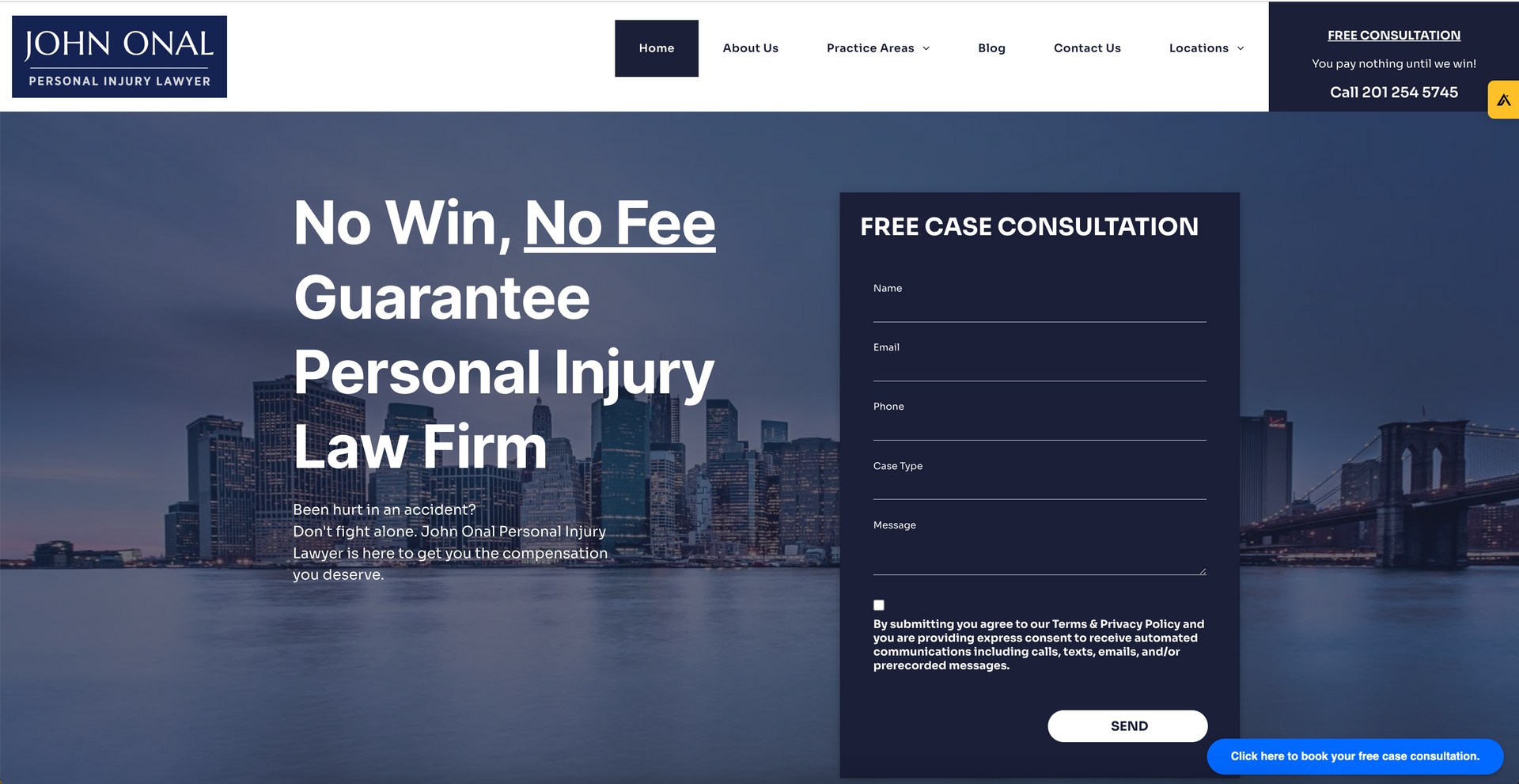 John Onal Personal Injury lawyer website designed by Scale and Sword advertising. 