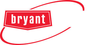 Bryant logo: Red wordmark inside a red hexagon shape, with red curved lines around it.
