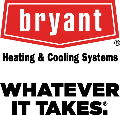 Bryant Heating & Cooling Systems logo with slogan "Whatever It Takes." Red, white, and black colors.