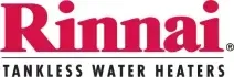 Rinnai logo in red, with "TANKLESS WATER HEATERS" below in smaller black text.