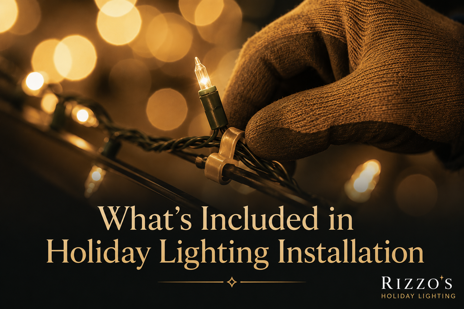 Close-up of professional holiday lighting installation in South Florida