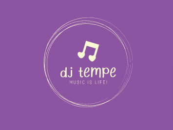 A light purple circular logo design with a musical note in the center, and the words dj tempe