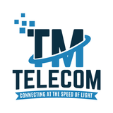 A logo for tm telecom connecting at the speed of light