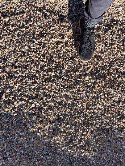 A pile of rocks is sitting on the ground.