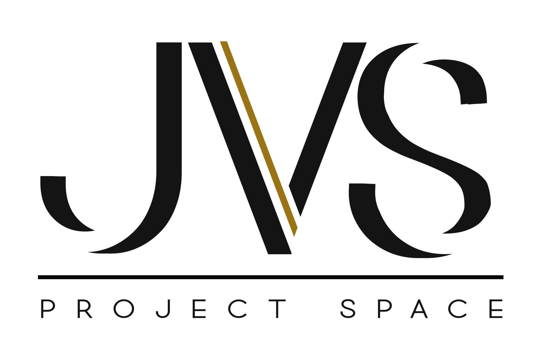 the logo for jvs project space is black and gold .