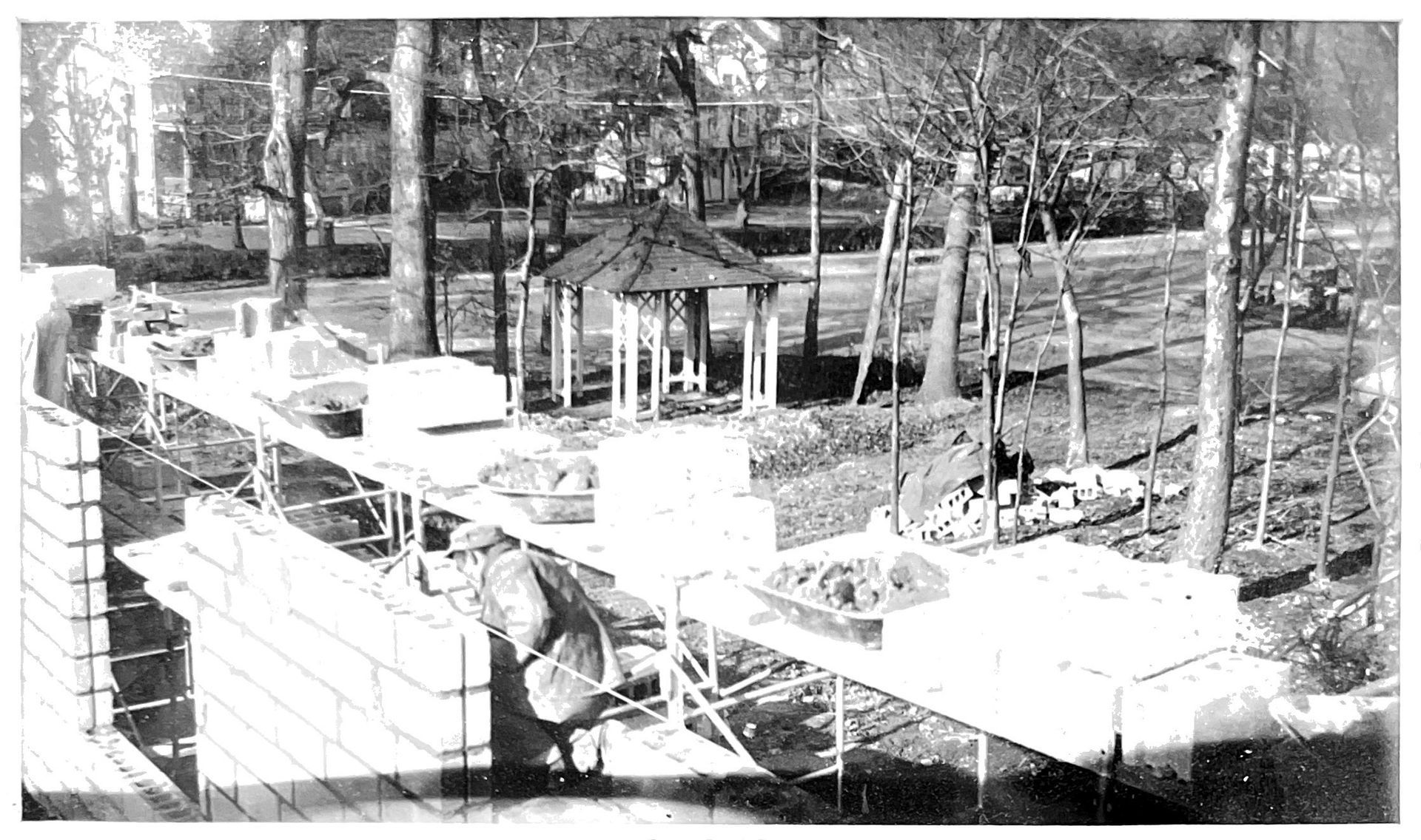 Whitting Funeral Home History. Under construction. Whitting Funeral Home interior walls and chimney being constructed.
