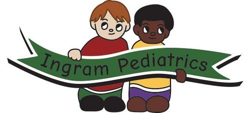 A logo for ingram pediatrics shows two children holding a green banner