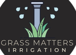 Logo: Irrigation system spraying water above grass blades. Text "Grass Matters Irrigation".