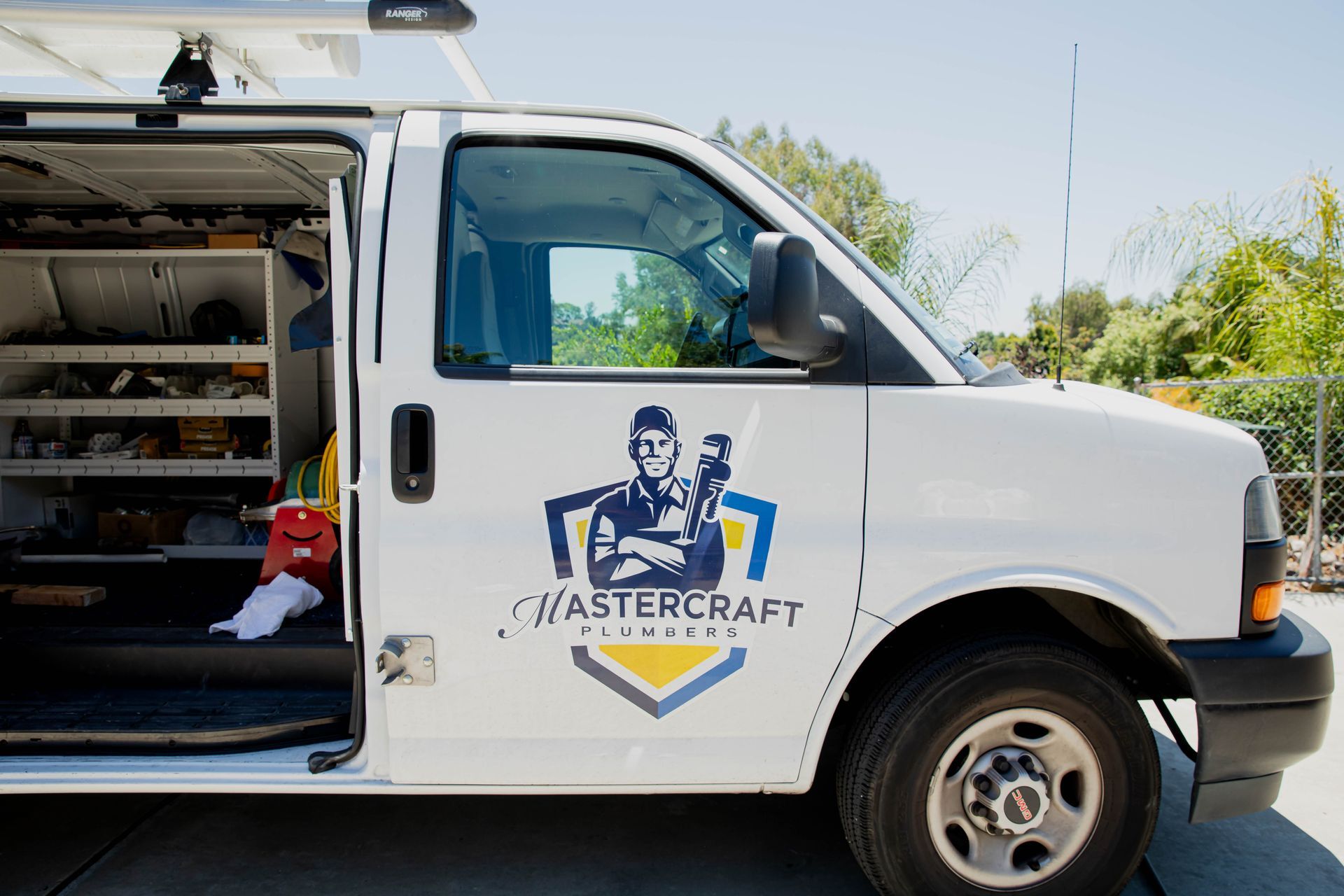 A white van with the word chestercraft on the side