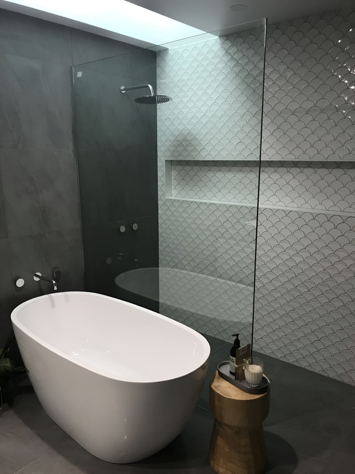 A Bathroom With a Bathtub and a Walk in Shower — Canobolas Glass Service In Orange, NSW