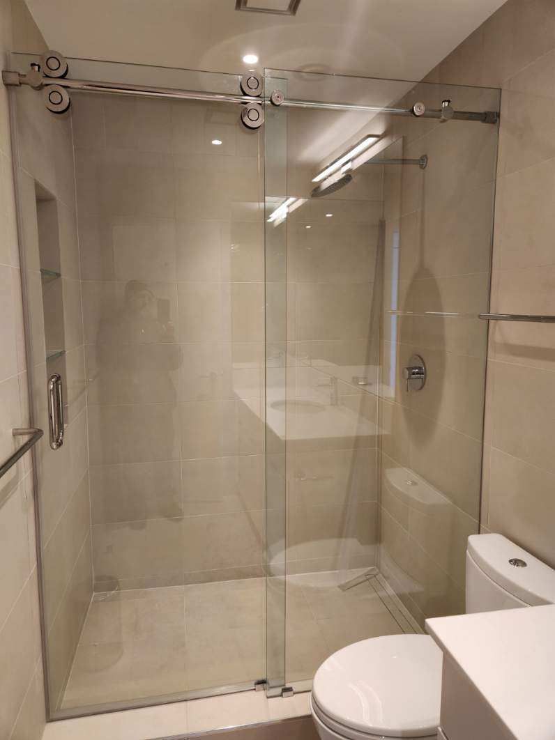 barn door style sliding shower door