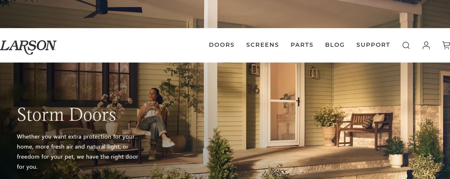 Larson storm door with women sitting on porch